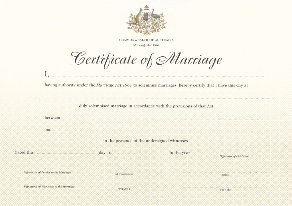 Marriage certificate NSW